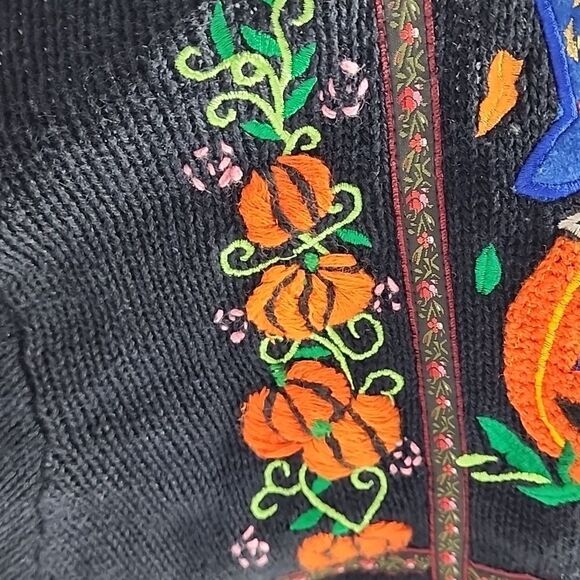 Vintage Halloween Boo Size L Knit Embroidered Cardigan Sweater - Picture 14 of 16